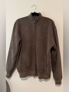 Kensington Eastside Brown Knit Full Zip Sweater Men’s Mock Neck Pockets size XL